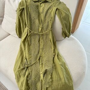 Elegant Olive Green Lace Dress